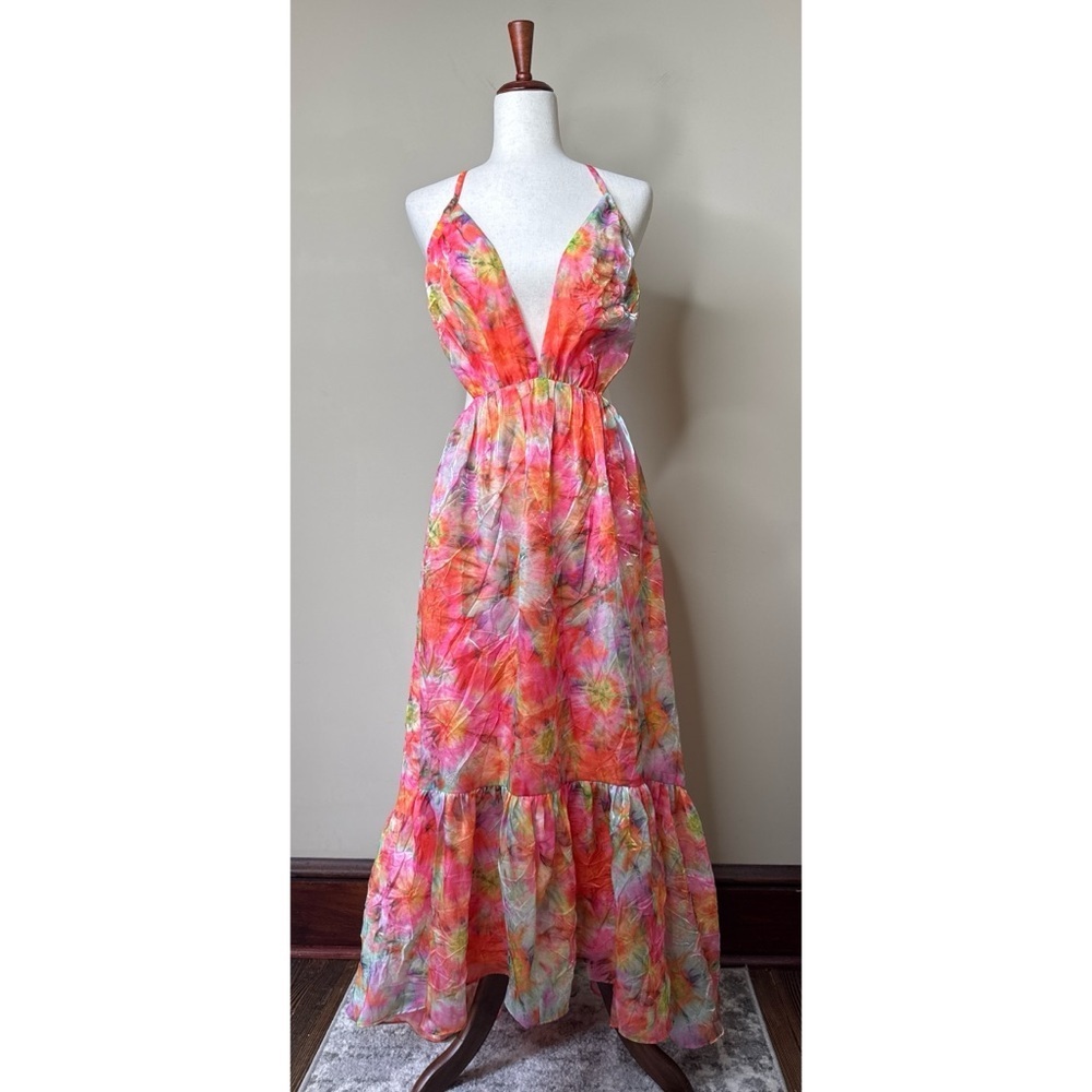 Ramy Brook Wilson Cutout Maxi Dress in Guava Sunburst Size 4